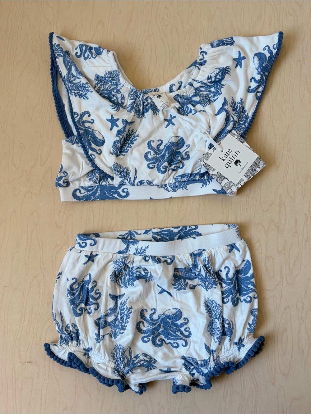 Kate Quinn NEW 3T Two-Piece Nautical Toile Print Set - Blue & White